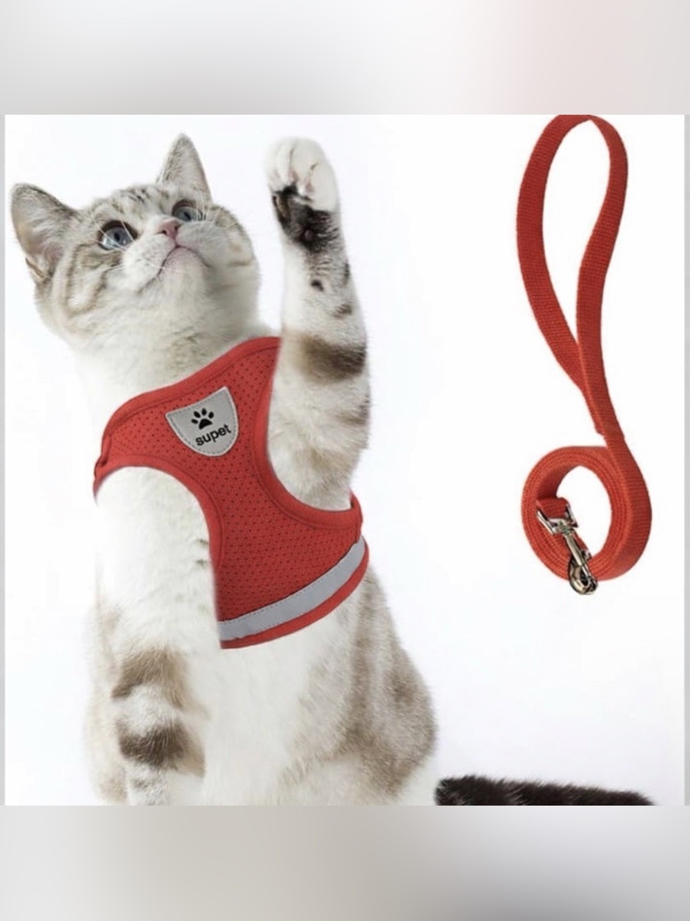 RED Harness & Leash Set - Soft Mesh Adjustable Cat Vest Harness with Strap